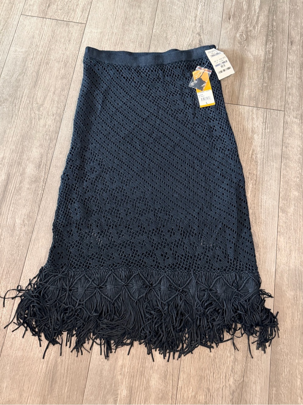 Cynthia Steffe Navy Crochet Fringe Midi Skirt